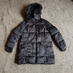 Madison Expedition Woman L Puffer Jacket Coat Black Removable Hood Zip FLAWED‎